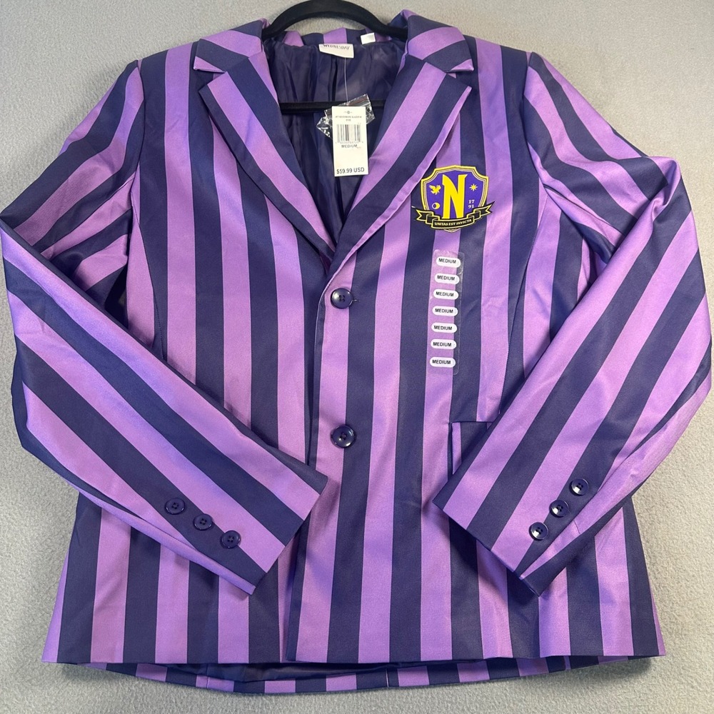 Wednesday Nevermore Academy Blazer Purple Striped School Uniform Jacket Med NWT